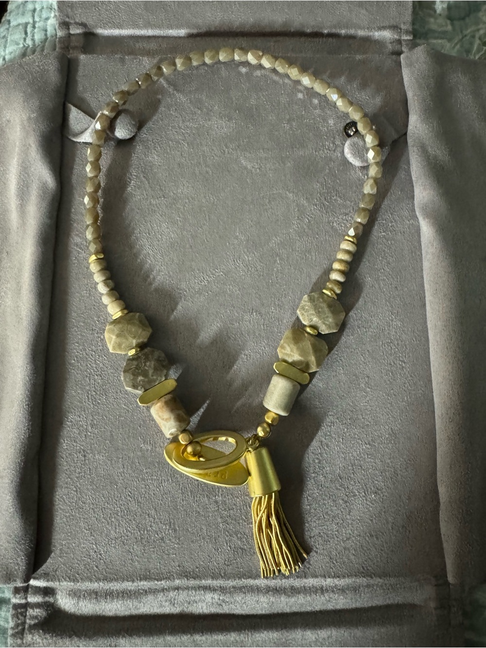 Neutral Stone and Gold Tassel Necklace - Unbranded